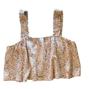 Monte - Peach Orange Floral Ruffles Buttons in Back Size Small